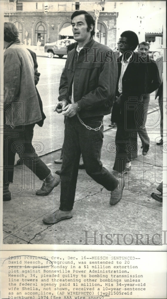 1974 Press Photo David Heesch, sentenced for 20 years in prison for extortion. - Historic Images