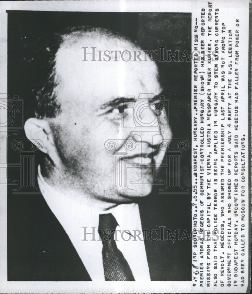 1955 Press Photo Hungarian Premier Andras Hegeous - Historic Images