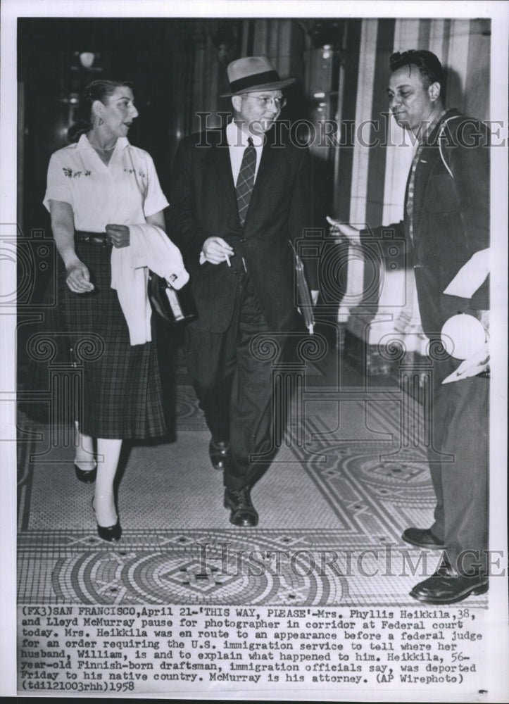 1958 Press Photo Mrs Phyllis Heikkila &amp; Lloyd McMurray Leaving Federal Court - Historic Images