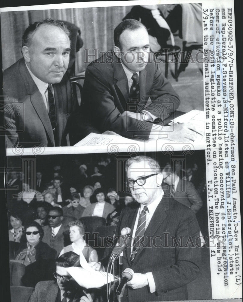 1970PressPhoto Sen.Paul Amenta & Rep. Gerald Stevens speaks at a public hearing - Historic Images