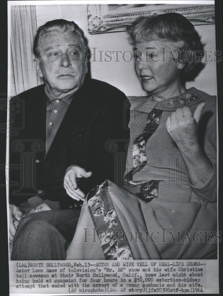 1964 Press Photo Actor Leon Ames of the show MR ED &amp; his wife Christine - Historic Images