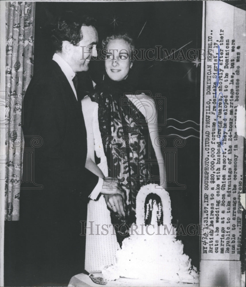 1957 Press Photo Heiress Frederika Sigrist Marries Gregg Juarez - Historic Images
