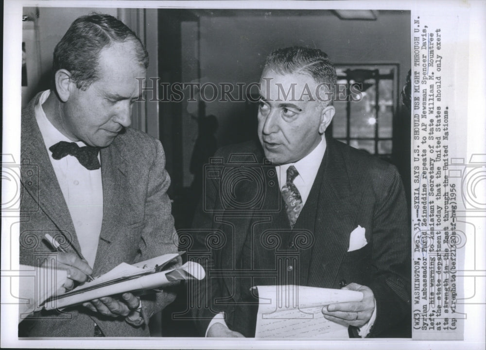 1956 Press Photo Syrian Ambassador Farid Zeineddine AP Newsman Spencer Davis - Historic Images