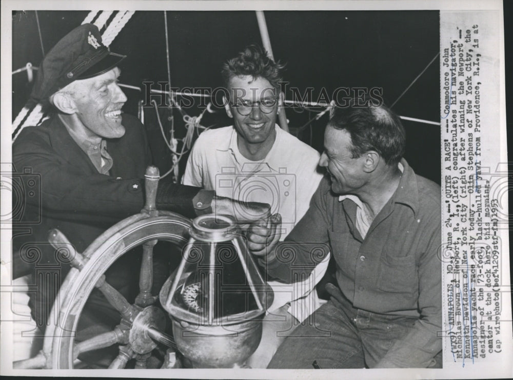 1953 Press Photo Comm John Nicholas,with Kenneth Davidson,Annapolis Yacht race - Historic Images