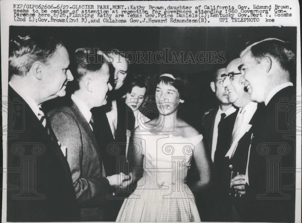 1960 Press Photo Kathy Brown,daughter of Calf Gov Edmund Brown at reception - Historic Images