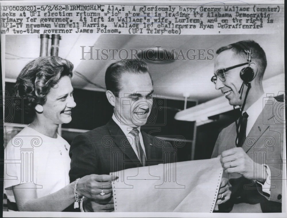 1962 Press Photo George Wallace Wife Lurleen Wendell Harris Election Returns - Historic Images