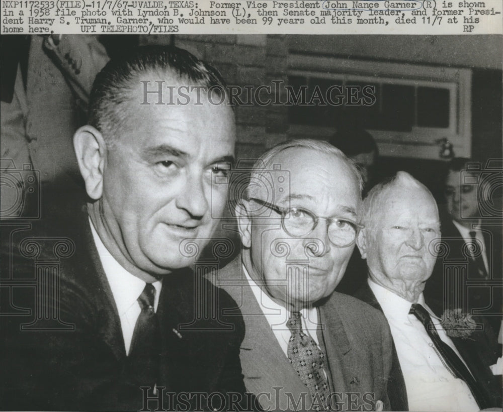 1967 Press Photo 1958 Presidents Johnson Truman Majority Leader John Garner - Historic Images