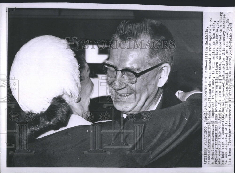 1958 Press Photo Deportee William Heikkila Returns To US - Historic Images