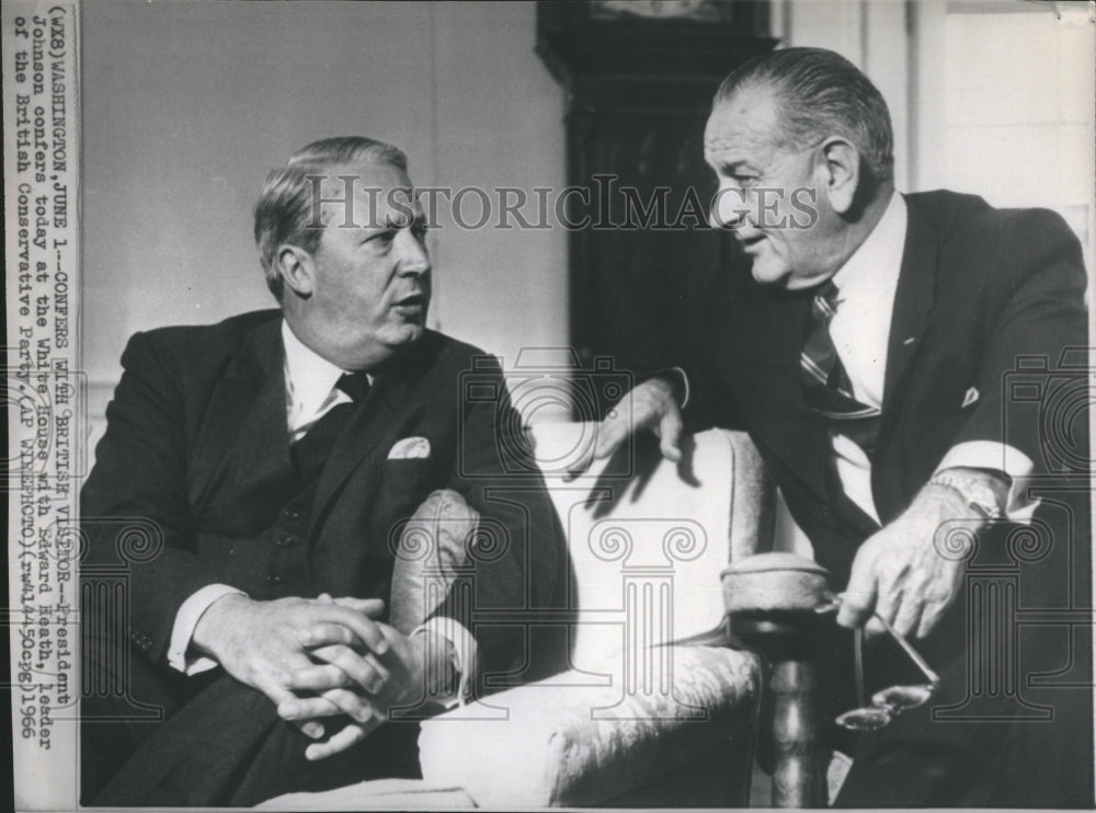 1966 Press Photo President Johnson Meets With UK Prime Minister Edward Heath - Historic Images