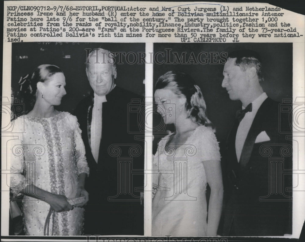 1968 Press Photo Mr and Mrs. Curt Jergens; Princess Irene of Netherlands - Historic Images