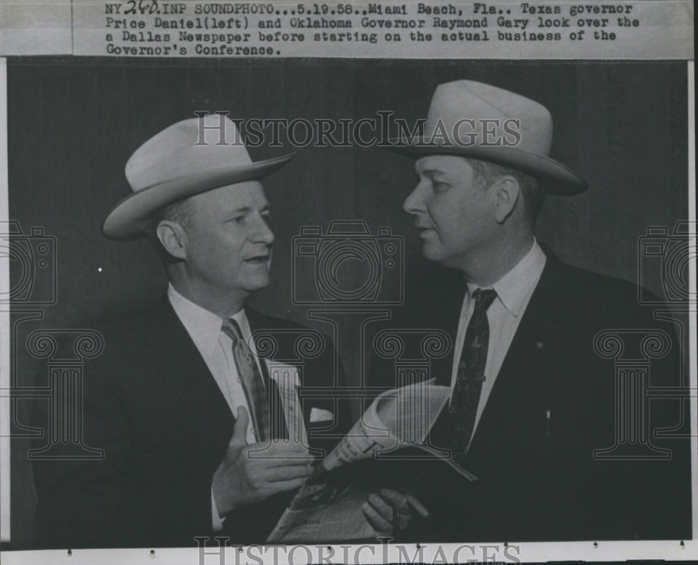 1958 Press Photo Texas Governor Price Daniel &amp; Oklahima Governor Raymond Gary - Historic Images