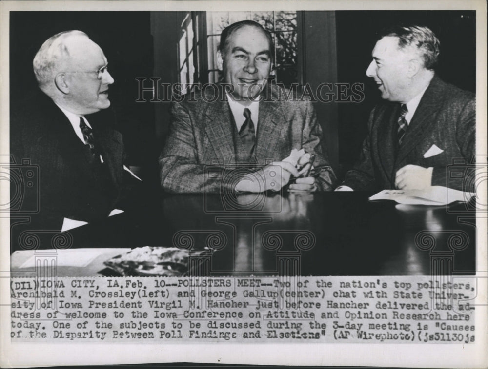 1949 Press Photo Poll Researcher George Gallup Archibald Crossley Virgil Hancher - Historic Images