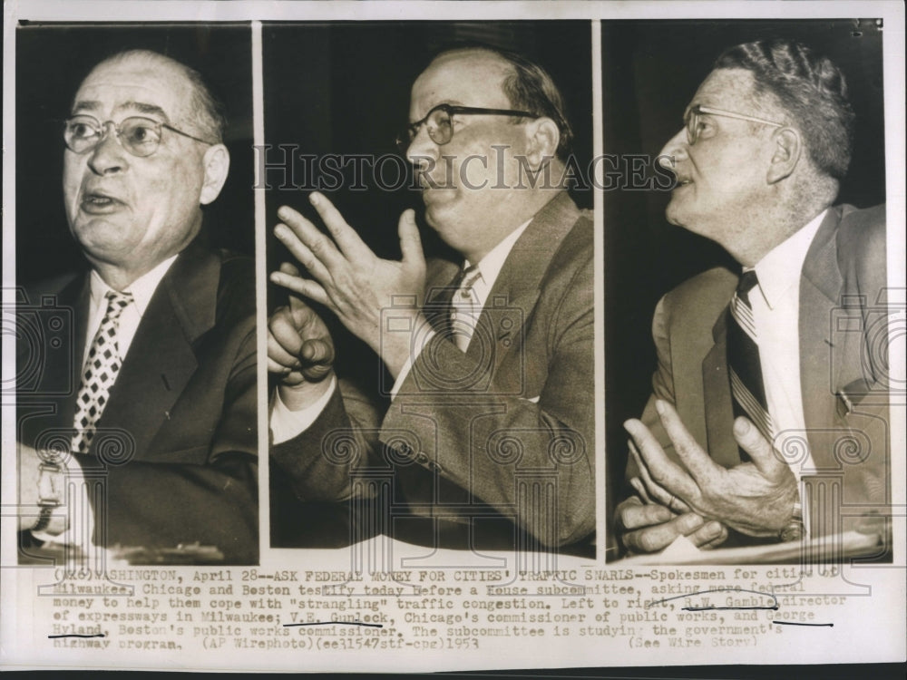 1953 Press Photo RW Gamble VE Gunleck George Hyland Testify Before the House - Historic Images