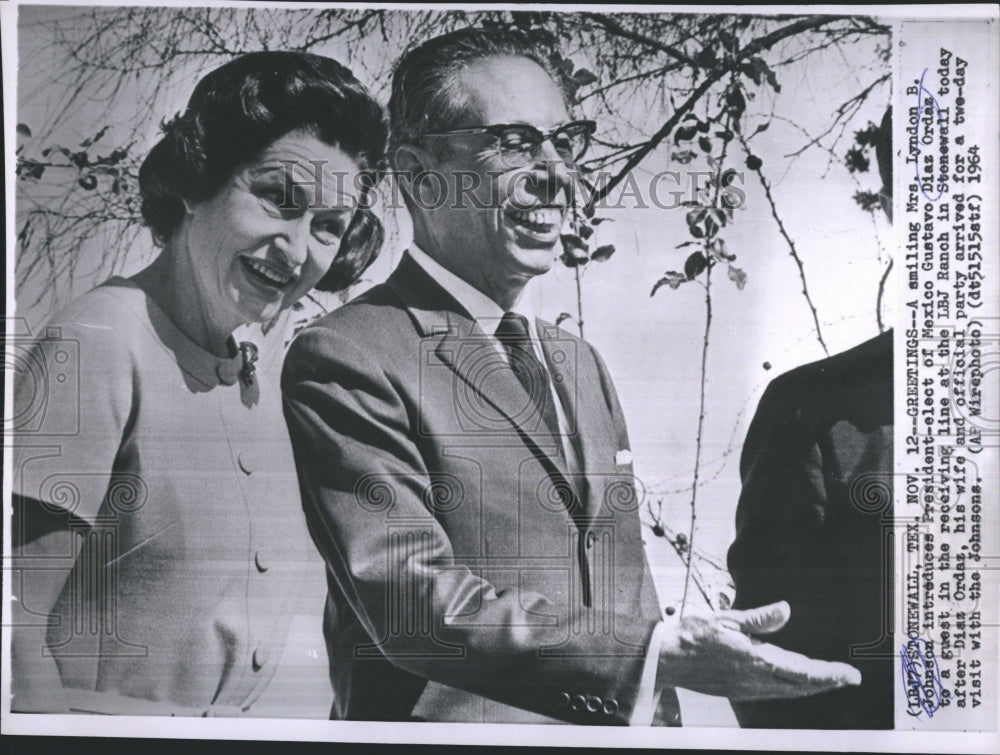 1964 Press Photo Mrs Lyndon Johnson With Mexican President Gustavo Diaz Ordaz - Historic Images