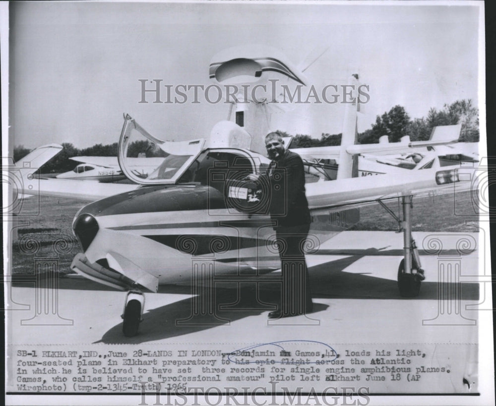 1965 Benjamin Games  and plane for trans Atlantic flight - Historic Images