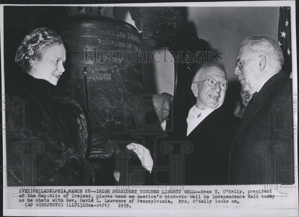 1959 Press Photo Ireland Pres. Sean T O&#39;Kelly &amp; wife &amp; Gov D L Lawrence - Historic Images