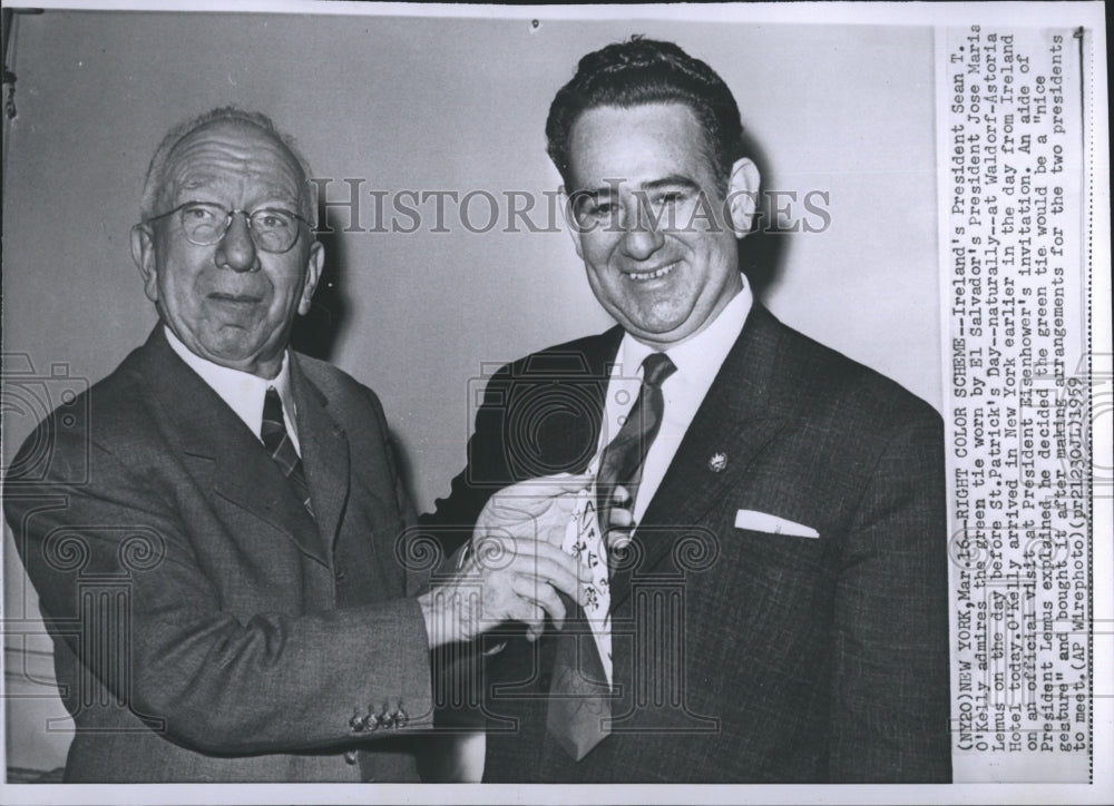 1959 Press Photo Irish Pres Sean O&#39;Kelly and El Salvador Pres J M Lemus - Historic Images