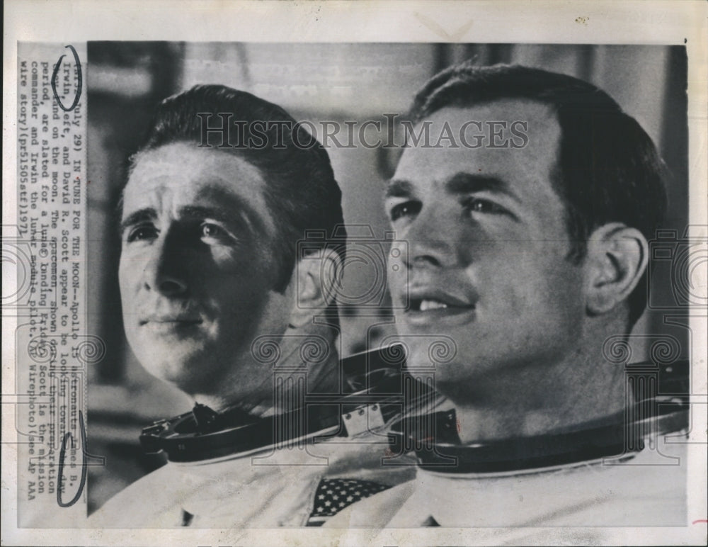 1971 Press Photo James B Irwin David R Scott prep for lunar landing - Historic Images