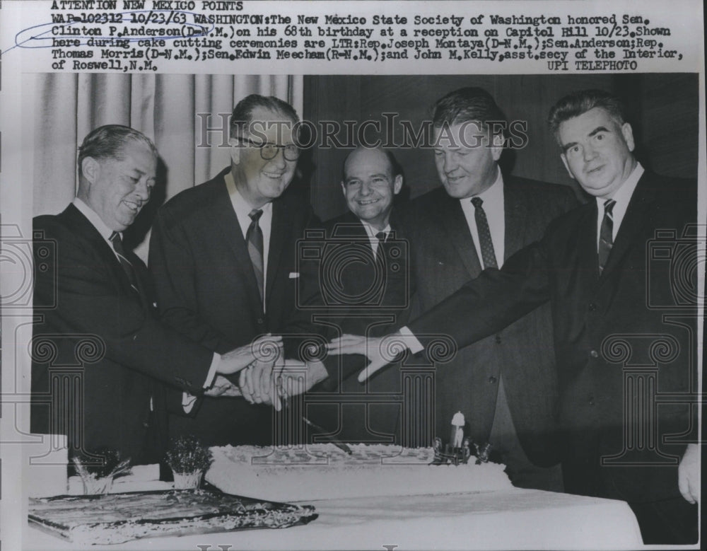 1963 Press Photo Senator Clinton P. Anderson,Thomas Morris,Joeseph Montaya - Historic Images