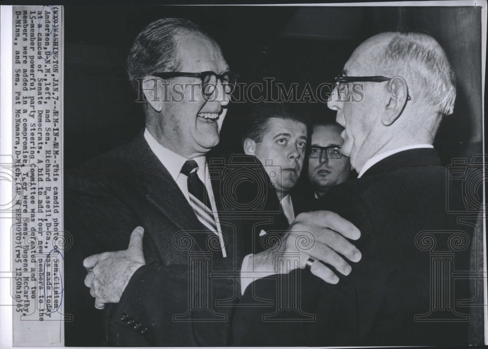 1965 Press Photo Sen Clinton Anderson and Sen Richard Russell Sen Eugene McCarth - Historic Images