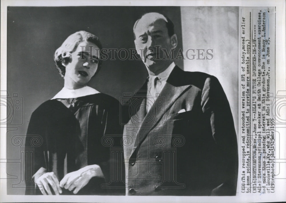 1955 Press Photo Adlai Stevenson and future daughter in law NL Anderson - Historic Images