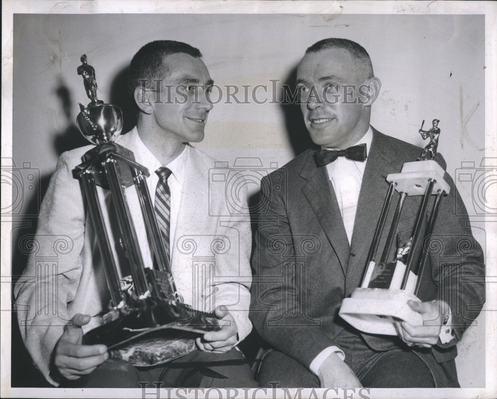 1958 Press Photo William Bellisimo &amp; Edward Nolan with trophies - Historic Images