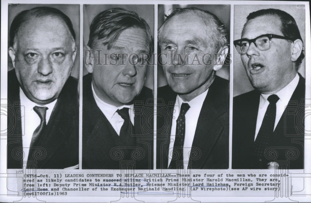 1963 Press Photo Harold Macmilla, R.A. Butler,Lord Hailshan ,&amp; Reginald Maudling - Historic Images