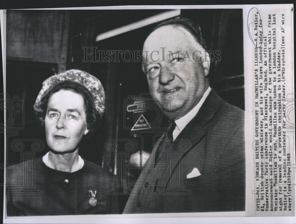 1963 Press Photo R.A. Butler &amp; His wife as they leave London - Historic Images