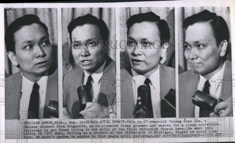 1959 Press Photo Chen Guan Lim, hide in the church attic. - Historic Images