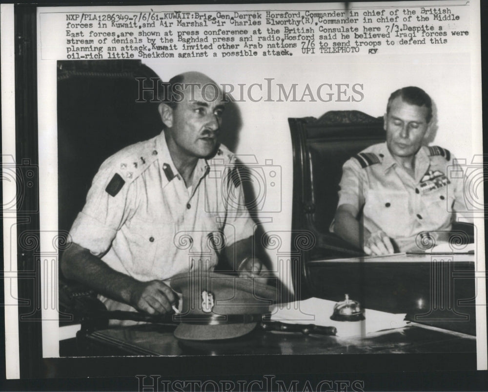 1961 Press Photo Brig. Derrek Horsford and Marshall sir Charles Elsworthy(R). - Historic Images