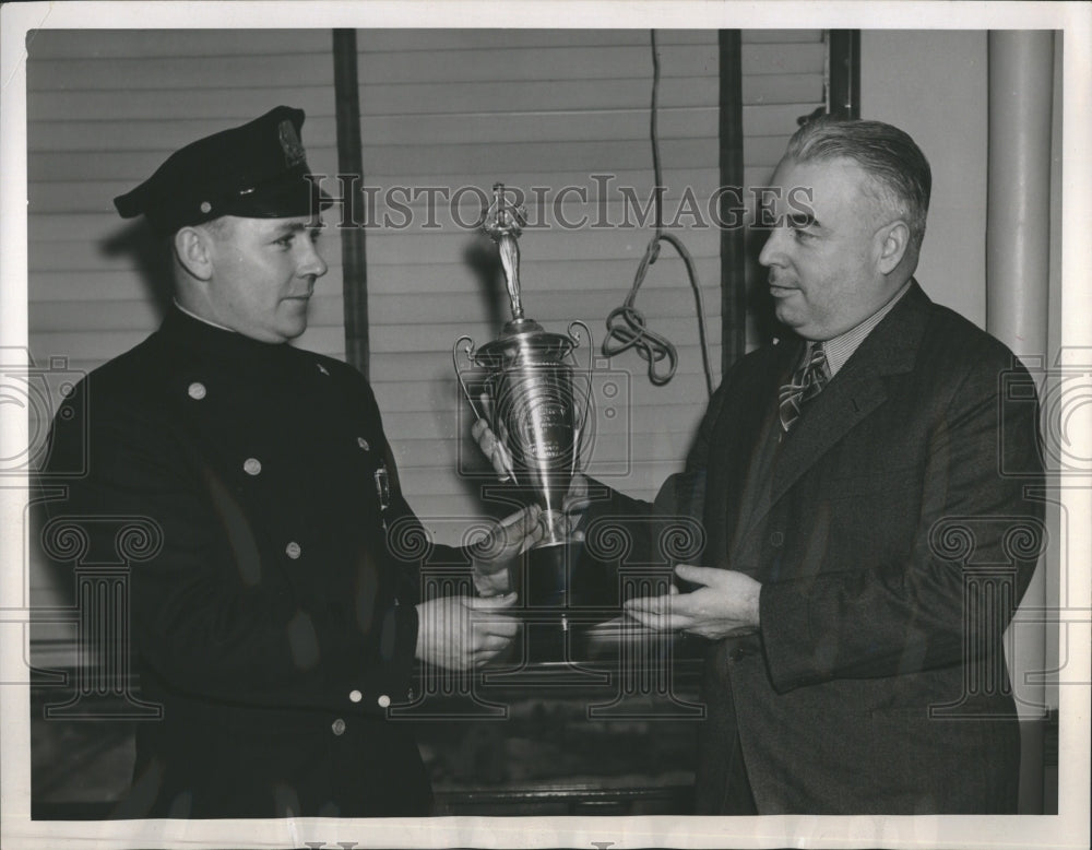 1940 Press Photo Richard Horrigan received a trophy from Joseph Timilty - Historic Images