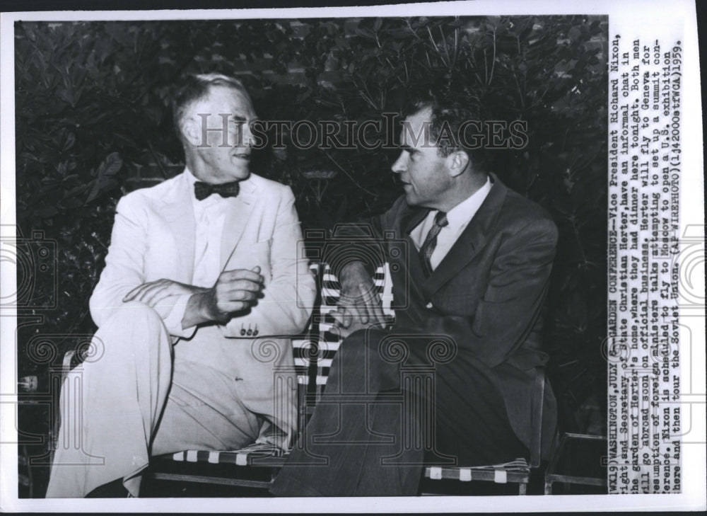 1959 Press Photo Vice President Richard Nixon Secretary of State Christian Herte - Historic Images