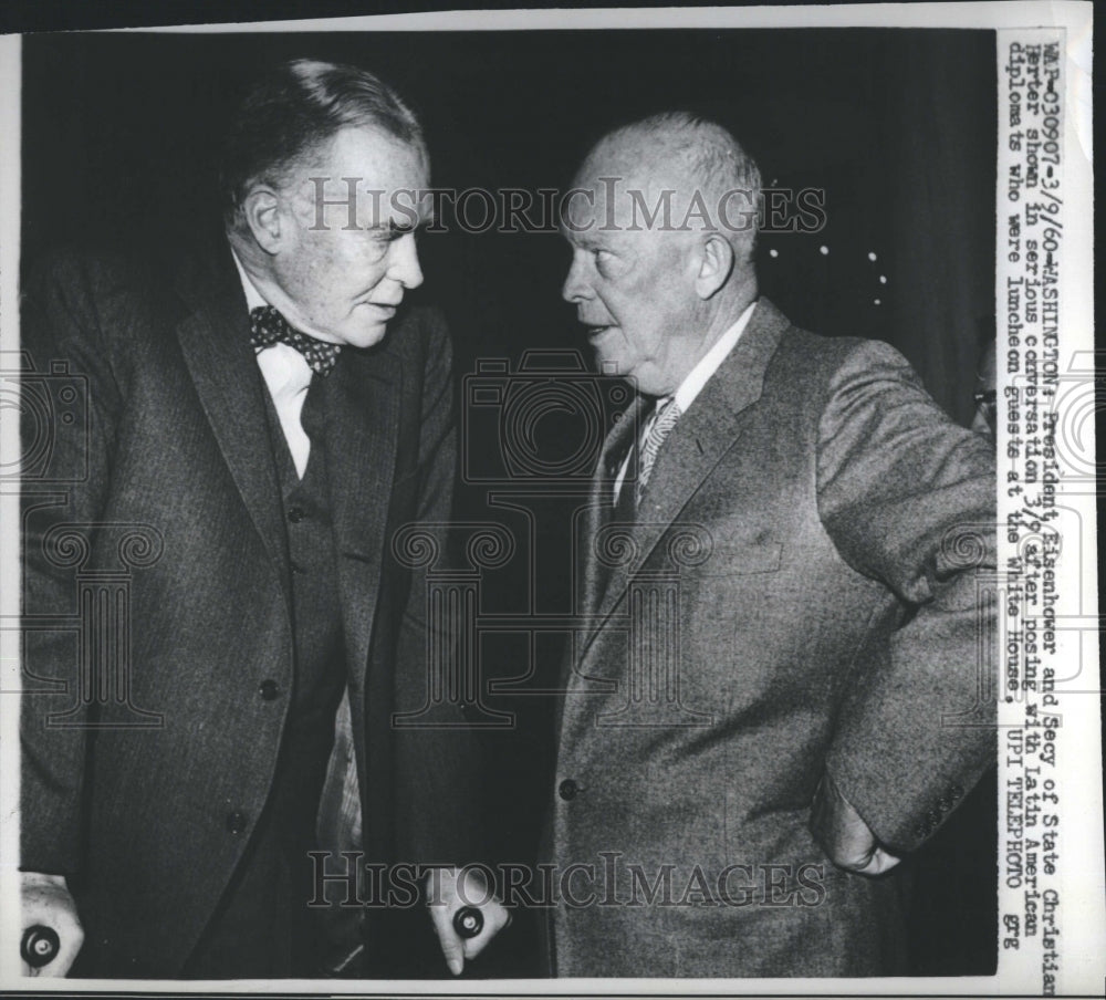 1960 Press Photo Pres. Eisenhower and Sec. of State Christian Herter - Historic Images