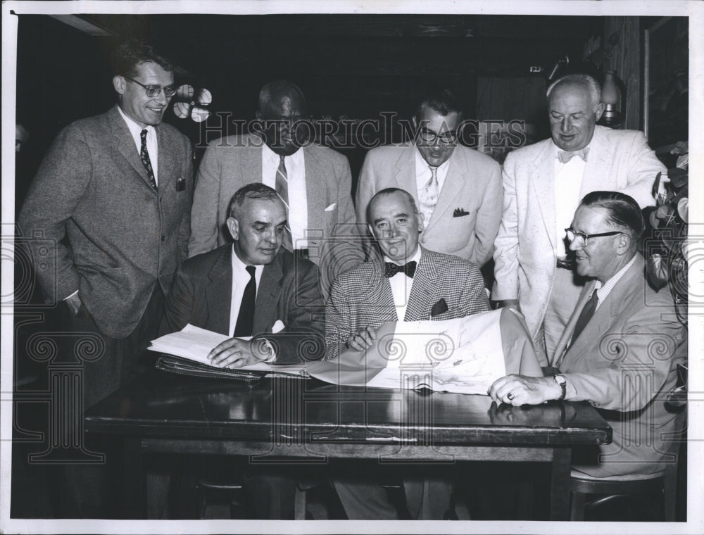 1957 MA State Leaders Plan for Arrival of Mayflower II - Historic Images