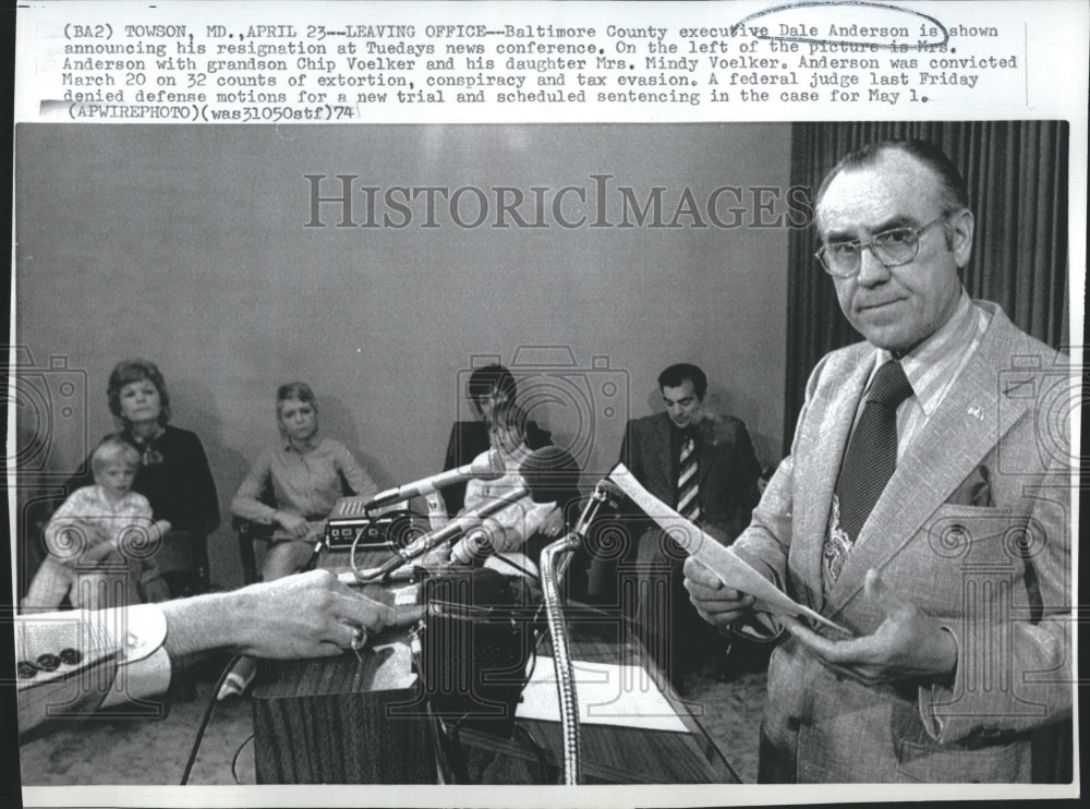 1974 Press Photo Exec Dale Anderson convicted of tax evasion,extortion - Historic Images