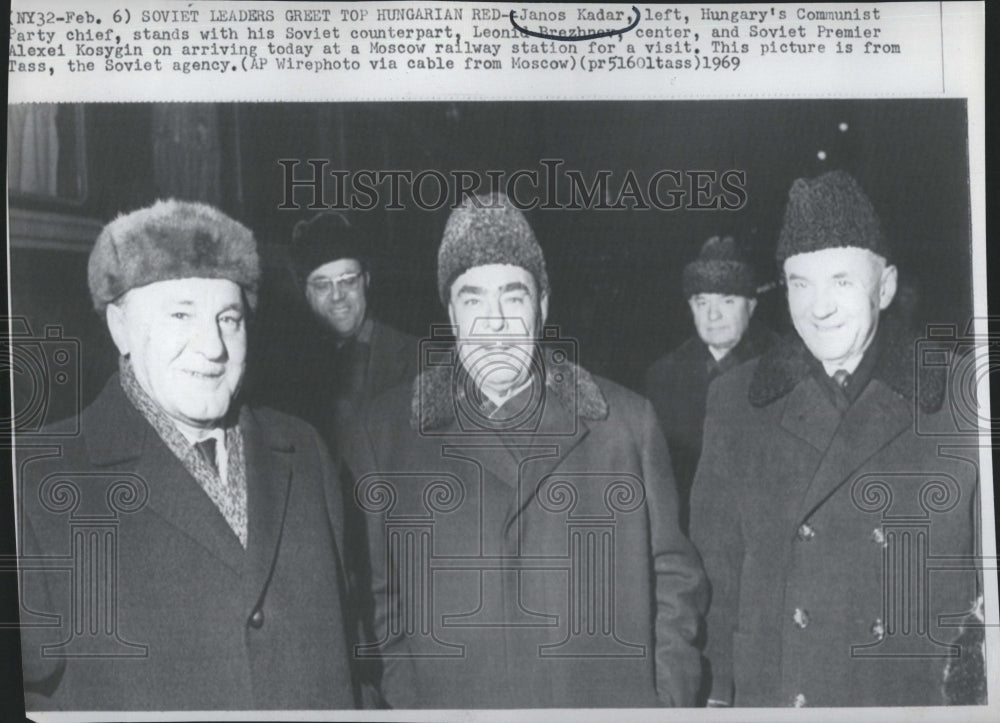 1969 Press Photo Hungarian Janos Kadar,Soviet Leonid Brezhnev &amp; Alexi Kosygin - Historic Images