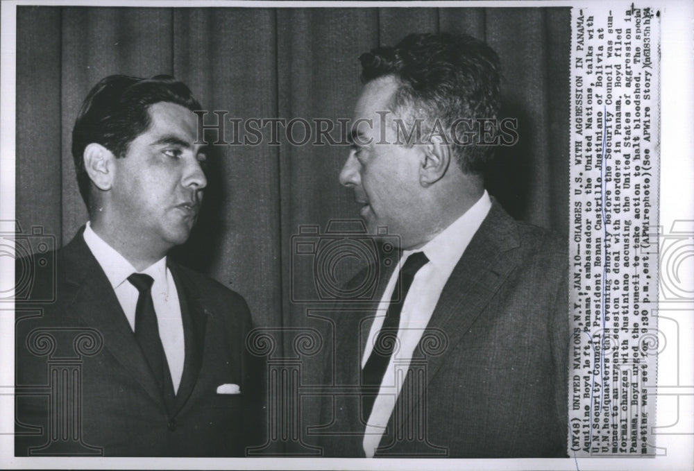 1964 Press Photo UN Amb. Aquiline Boyd of Panama and Renan Castrillo Justiniano, - Historic Images