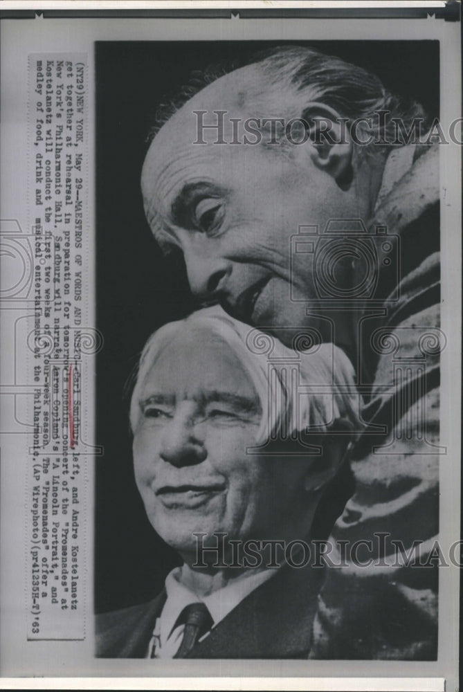 1963 Press Photo Pulitzer Prize winning author Carl Sandburg &amp; Andre Kostelanetz - Historic Images