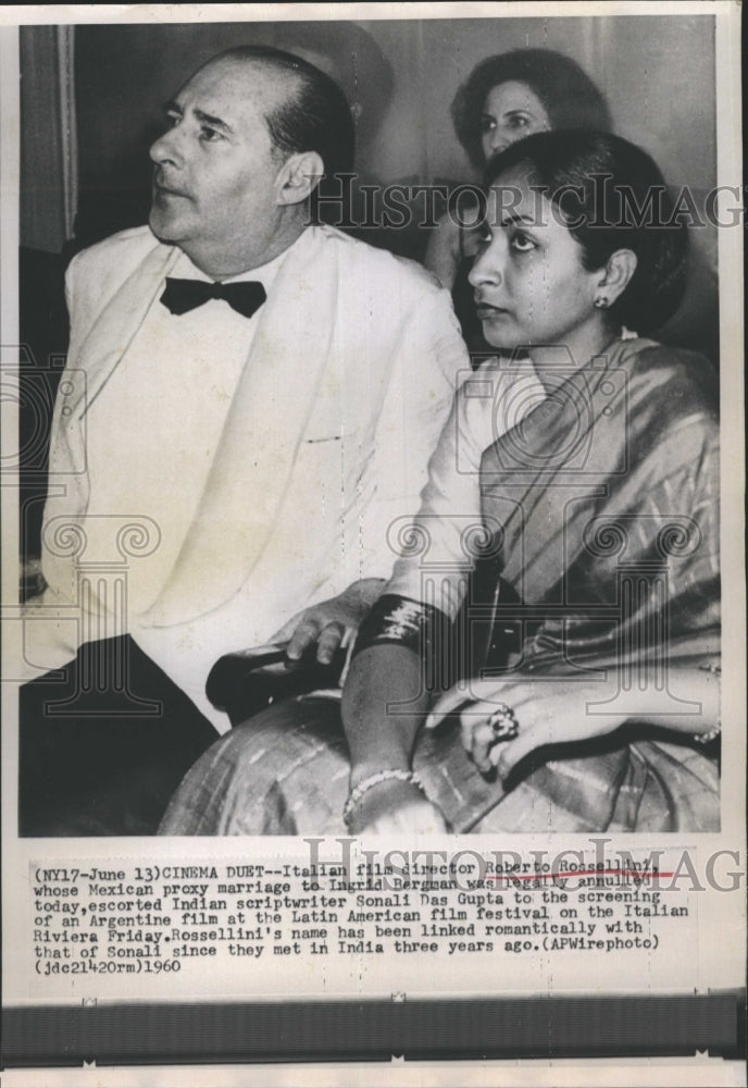 1960 Press Photo Director Roberto Rossellini &amp; Sonali Das Gupta - Historic Images