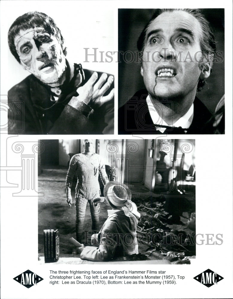 Press Photo Christopher Lee as Frankenstein's Monster, Dracula, Mummy - Historic Images