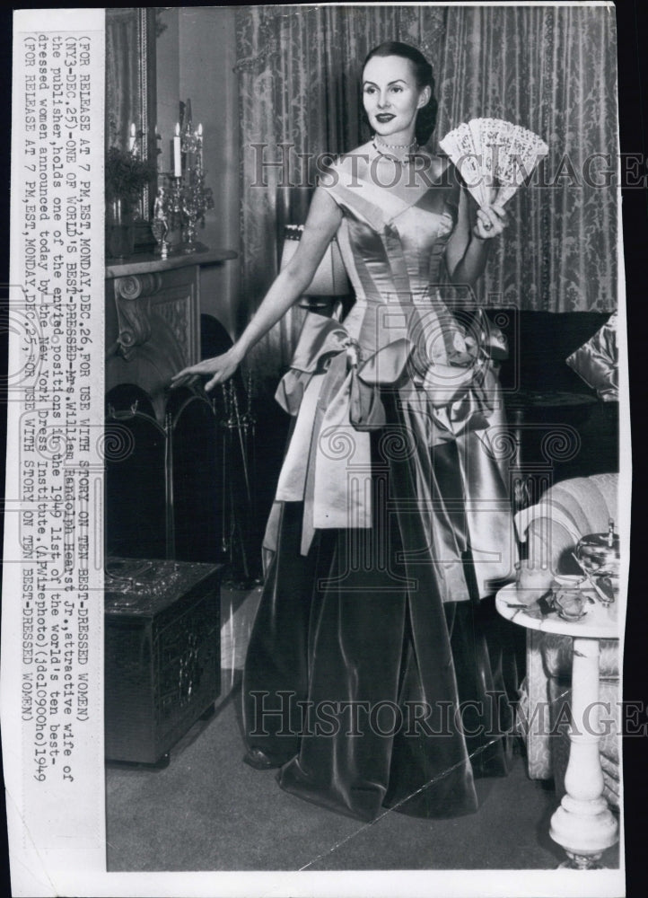 1949 Press Photo Mrs.William Randolph, 1949 best world best Dresses woman. - Historic Images