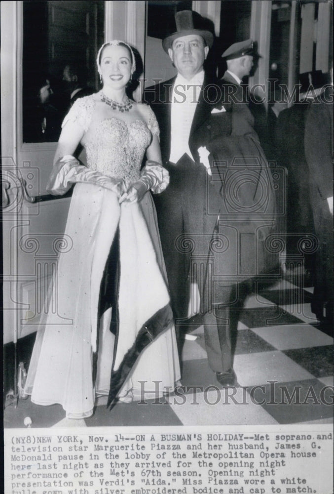 1952 Press Photo Opera Singer Marguerite Piazza &amp; Husband James McDonald - Historic Images