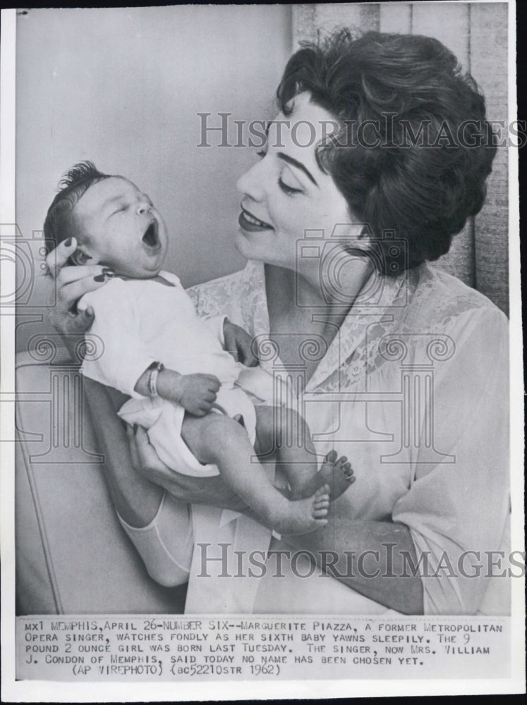 1962 Press Photo Marguerite Piazza Opera Singer 6th baby husband William Condon - Historic Images