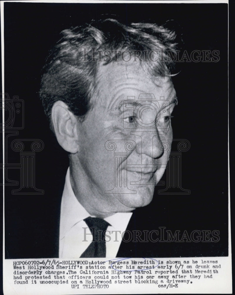 1965 Press Photo Actor Burgess Meredith Arrested in Hollywood - Historic Images