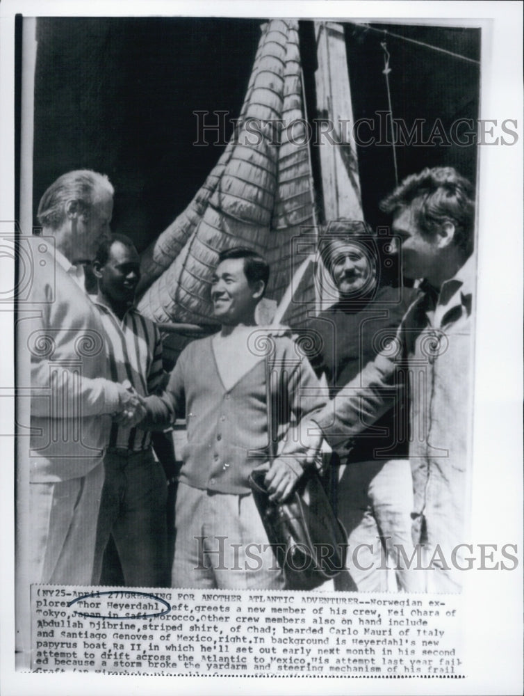1970 Press Photo Norwegian Explorer Thor Heyerdahy, Kei Ohara, in Safi, Morocco - Historic Images