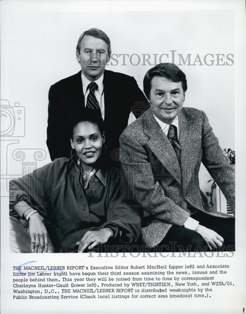 Press Photo The Macneil/Lehrer Report,R MacNeil,J Lehrer,C Hunter-Gault - Historic Images