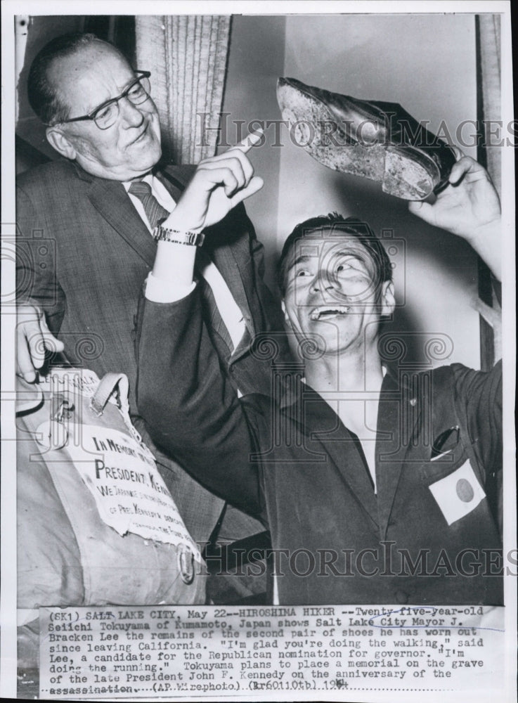 1964 Press Photo Seiichi Tokuyama of Japan &amp; Salt Lake City mayor J Bracken Lee - Historic Images