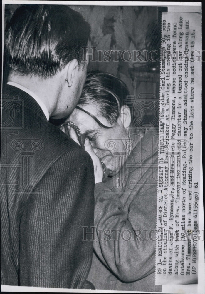 1961 Press Photo Adam Stamm Murderer of John Hyneman Marie Peggy Timmons - Historic Images