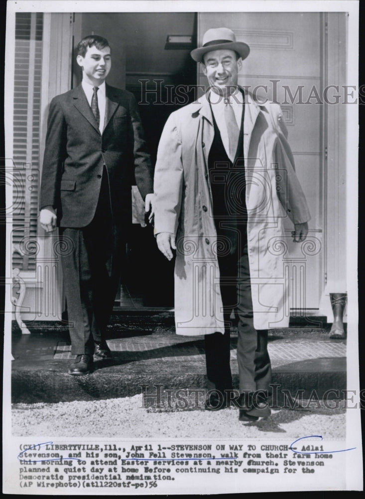 1956 Press Photo Presidential Candidate Adlai Stevenson &amp; John Fell Stevenson - Historic Images