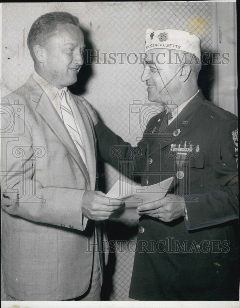 1962 Press Photo John Hickey accepts award from Cmdr. G. T. Olga - Historic Images